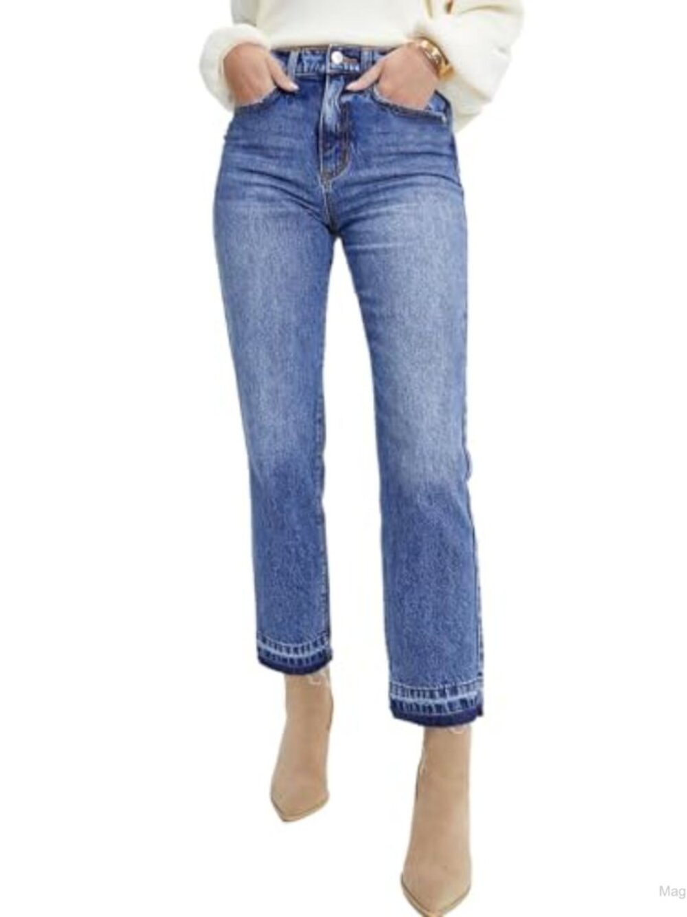 High Waisted Straight Leg Ankle Jeans Stretch Denim Pants
